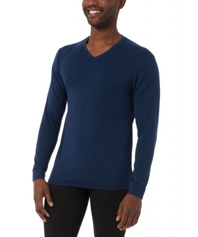 Men's Heat Plus V-Neck Long-Sleeve Thermal Shirt Blue $12.68 Pajama