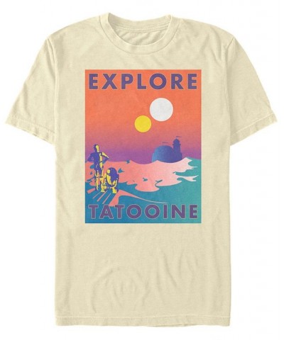 Men's Star Wars Explore Tatooine Faded Retro C-3PO R2-D2 Poster Short Sleeve T-shirt Tan/Beige $18.54 T-Shirts