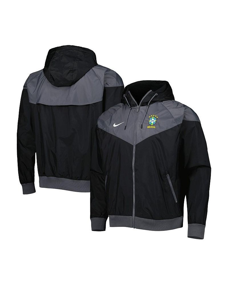 Men's Black Brazil National Team Windrunner Raglan Full-Zip Hoodie $44.85 Jackets