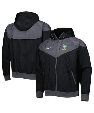 Men's Black Brazil National Team Windrunner Raglan Full-Zip Hoodie $44.85 Jackets