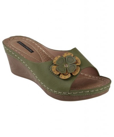 Women's Naples Flower Wedge Sandals Green $38.49 Shoes