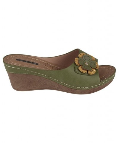 Women's Naples Flower Wedge Sandals Green $38.49 Shoes