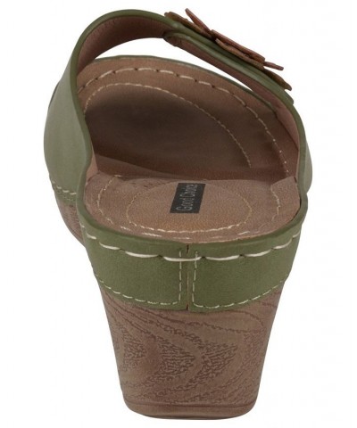 Women's Naples Flower Wedge Sandals Green $38.49 Shoes