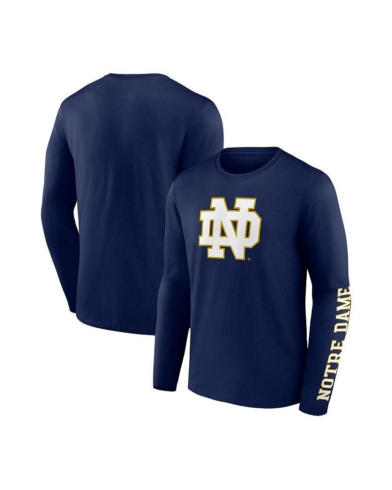 Men's Branded Navy Notre Dame Fighting Irish Double Time 2-Hit Long Sleeve T-shirt $22.50 T-Shirts