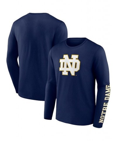 Men's Branded Navy Notre Dame Fighting Irish Double Time 2-Hit Long Sleeve T-shirt $22.50 T-Shirts