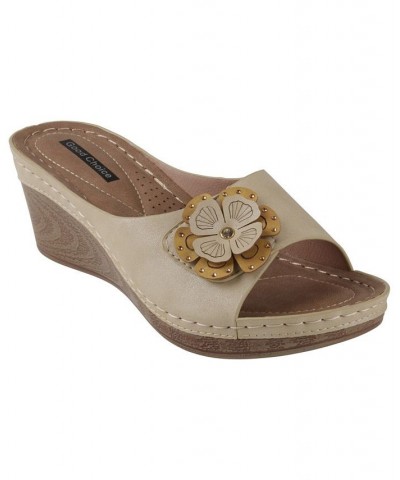 Women's Naples Flower Wedge Sandals Tan/Beige $38.49 Shoes