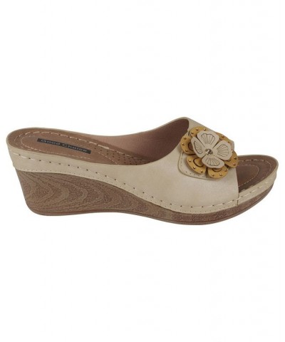 Women's Naples Flower Wedge Sandals Tan/Beige $38.49 Shoes