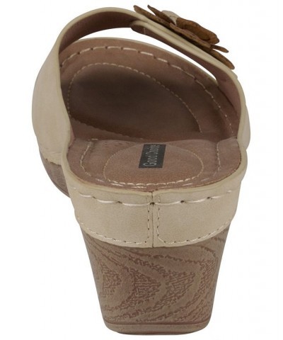 Women's Naples Flower Wedge Sandals Tan/Beige $38.49 Shoes