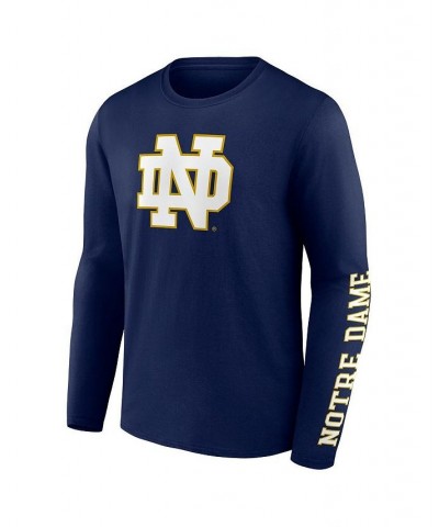 Men's Branded Navy Notre Dame Fighting Irish Double Time 2-Hit Long Sleeve T-shirt $22.50 T-Shirts