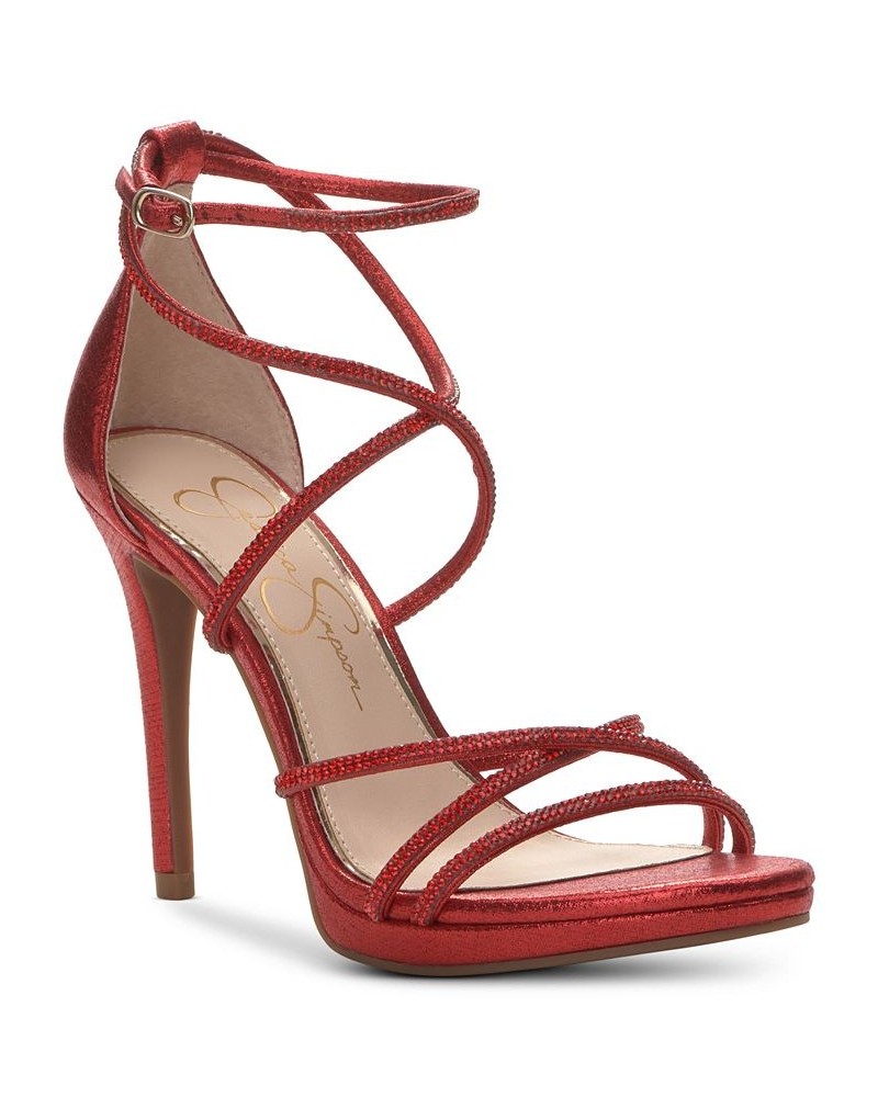 Jaeya Strappy Dress Sandals Red $44.69 Shoes