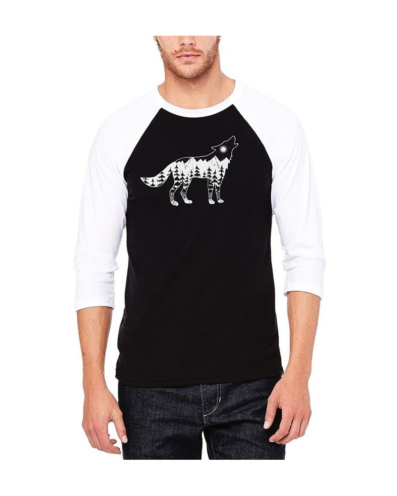 Men's Raglan Baseball 3/4 Sleeve Howling Wolf Word Art T-shirt Black, White $26.09 T-Shirts