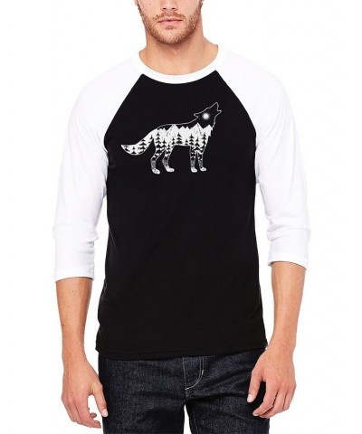 Men's Raglan Baseball 3/4 Sleeve Howling Wolf Word Art T-shirt Black, White $26.09 T-Shirts