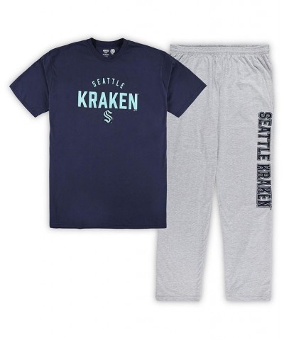 Men's Seattle Kraken Navy, Heather Gray Big and Tall T-shirt and Pants Lounge Set $35.63 Pajama