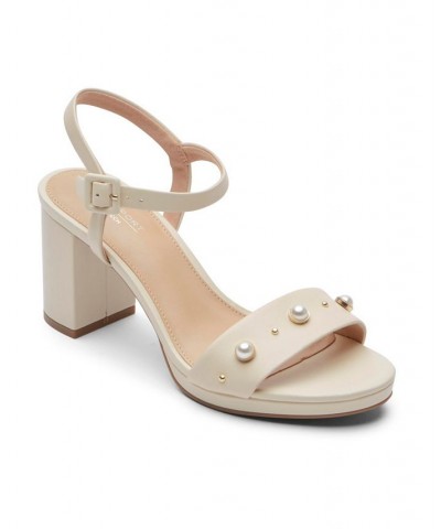 Women's Tabitha Two Strap Block Heel Sandal Vanilla Leather Pearl $53.75 Shoes