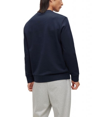 BOSS Men's Embossed and Printed Logo Cotton Sweatshirt Blue $58.28 Sweatshirt