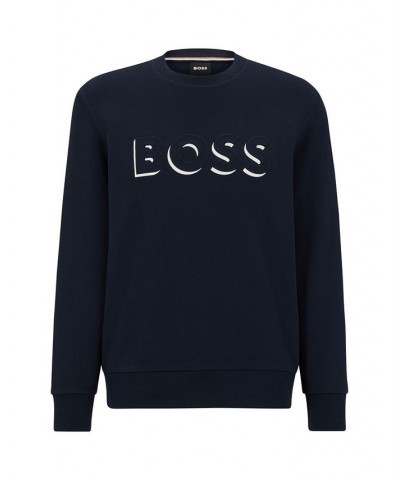 BOSS Men's Embossed and Printed Logo Cotton Sweatshirt Blue $58.28 Sweatshirt