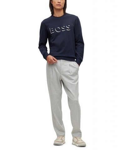 BOSS Men's Embossed and Printed Logo Cotton Sweatshirt Blue $58.28 Sweatshirt