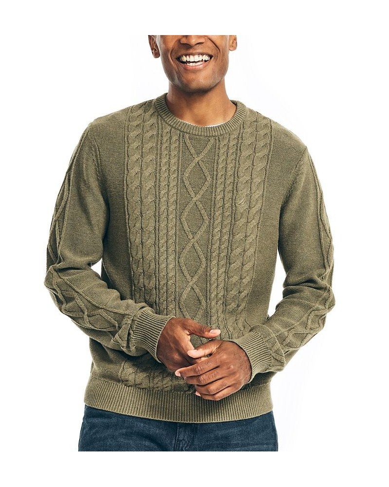 Men's Classic-Fit Crew Neck Cotton Cable-Knit Sweater Green $23.27 Sweaters