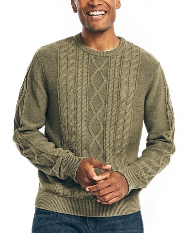 Men's Classic-Fit Crew Neck Cotton Cable-Knit Sweater Green $23.27 Sweaters