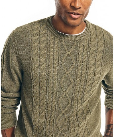 Men's Classic-Fit Crew Neck Cotton Cable-Knit Sweater Green $23.27 Sweaters