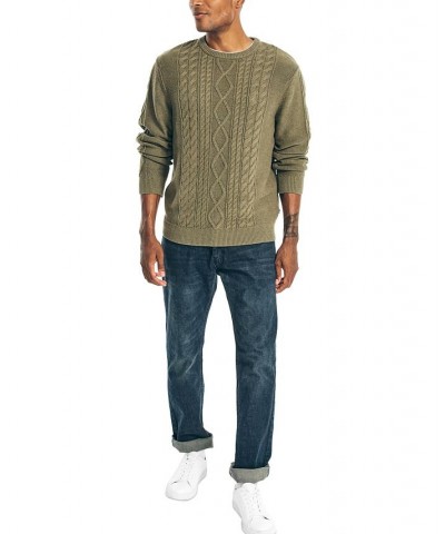 Men's Classic-Fit Crew Neck Cotton Cable-Knit Sweater Green $23.27 Sweaters