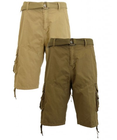 Men's Belted Cargo Shorts with Twill Flat Front Washed Utility Pockets, Pack of 2 Khaki and Timber $34.30 Shorts