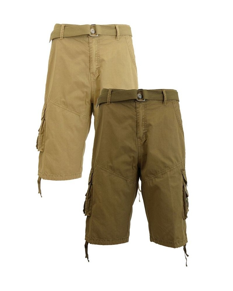 Men's Belted Cargo Shorts with Twill Flat Front Washed Utility Pockets, Pack of 2 Khaki and Timber $34.30 Shorts