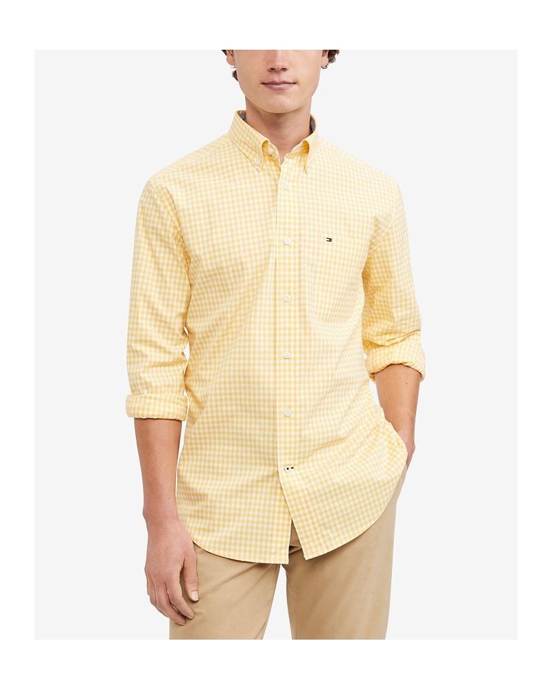 Men's Long-Sleeve Twain Gingham Check Classic Fit Shirt Yellow $33.14 Shirts