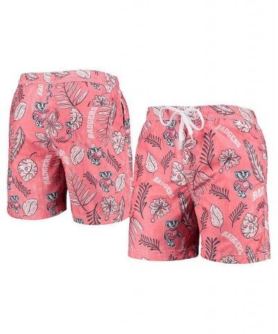 Men's Red Wisconsin Badgers Vintage-Like Floral Swim Trunks $30.10 Swimsuits