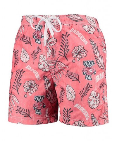 Men's Red Wisconsin Badgers Vintage-Like Floral Swim Trunks $30.10 Swimsuits