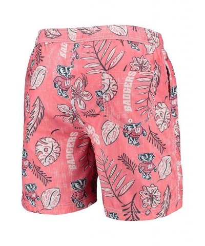 Men's Red Wisconsin Badgers Vintage-Like Floral Swim Trunks $30.10 Swimsuits