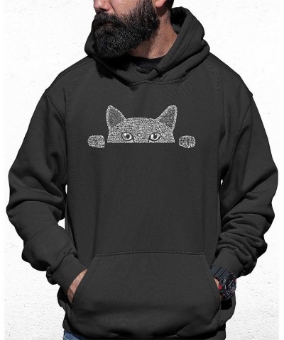 Men's Peeking Cat Word Art Hooded Sweatshirt Gray $24.00 Sweatshirt