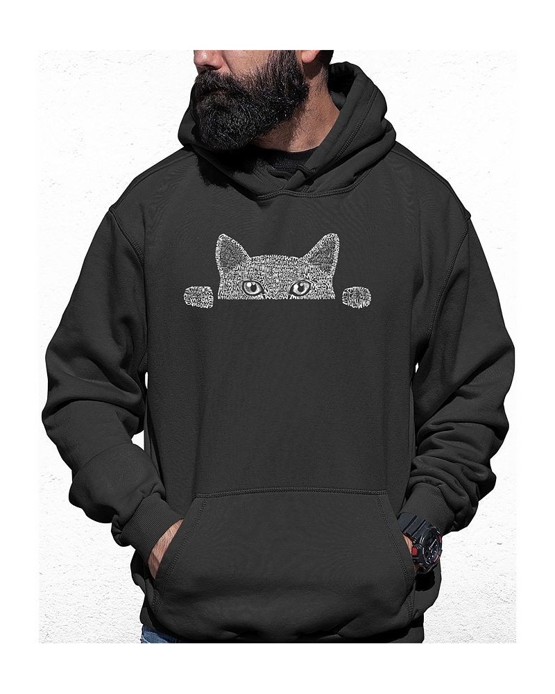 Men's Peeking Cat Word Art Hooded Sweatshirt Gray $24.00 Sweatshirt