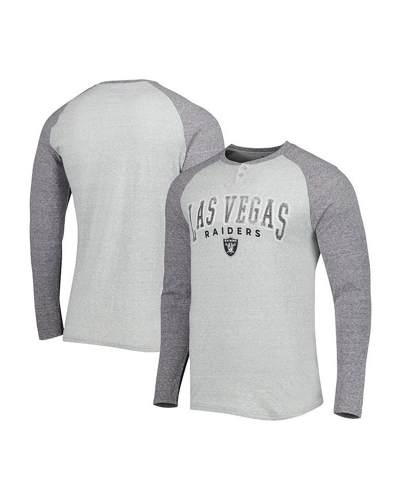 Men's Heather Gray Las Vegas Raiders Ledger Raglan Long Sleeve Henley T-shirt $18.24 T-Shirts