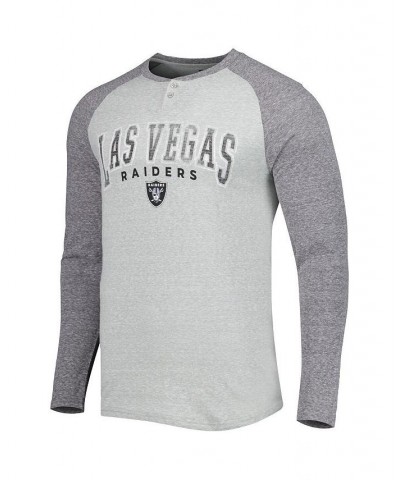 Men's Heather Gray Las Vegas Raiders Ledger Raglan Long Sleeve Henley T-shirt $18.24 T-Shirts