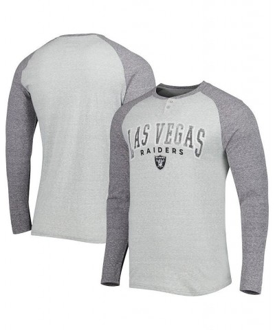 Men's Heather Gray Las Vegas Raiders Ledger Raglan Long Sleeve Henley T-shirt $18.24 T-Shirts