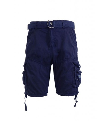 Men's Belted Cargo Shorts with Twill Flat Front Washed Utility Pockets PD03 $17.44 Shorts