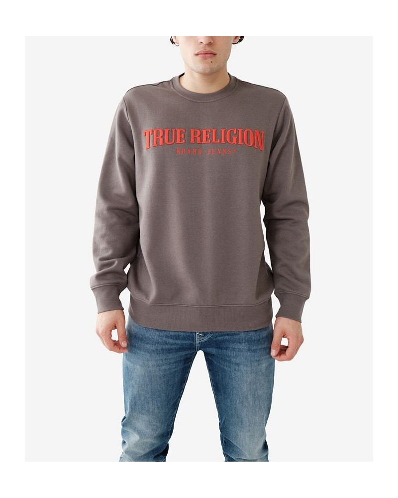 Men's Raised Embroidered Crew Neck Sweatshirt Gray $27.64 Sweatshirt