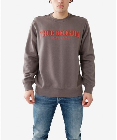 Men's Raised Embroidered Crew Neck Sweatshirt Gray $27.64 Sweatshirt