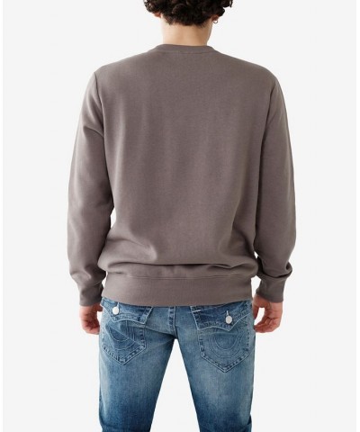 Men's Raised Embroidered Crew Neck Sweatshirt Gray $27.64 Sweatshirt