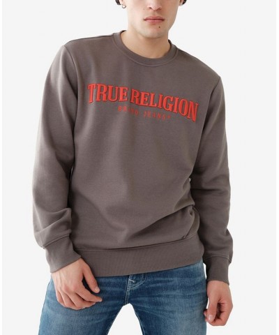 Men's Raised Embroidered Crew Neck Sweatshirt Gray $27.64 Sweatshirt