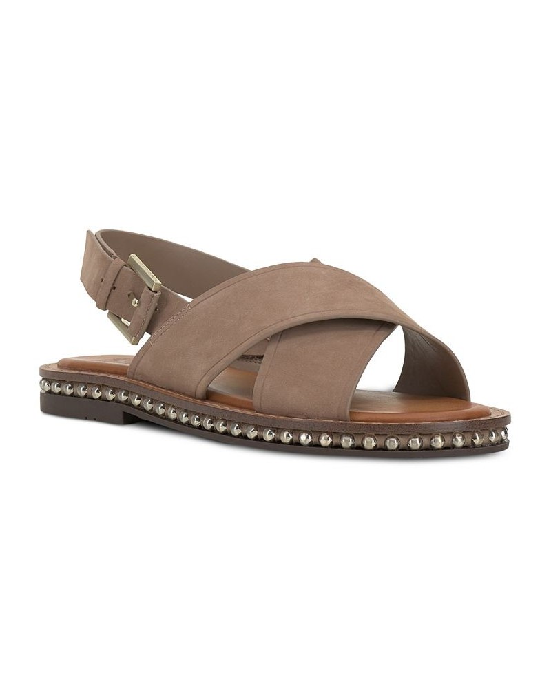 Ceemilo Crisscross Studded Flat Sandals Tan/Beige $38.70 Shoes