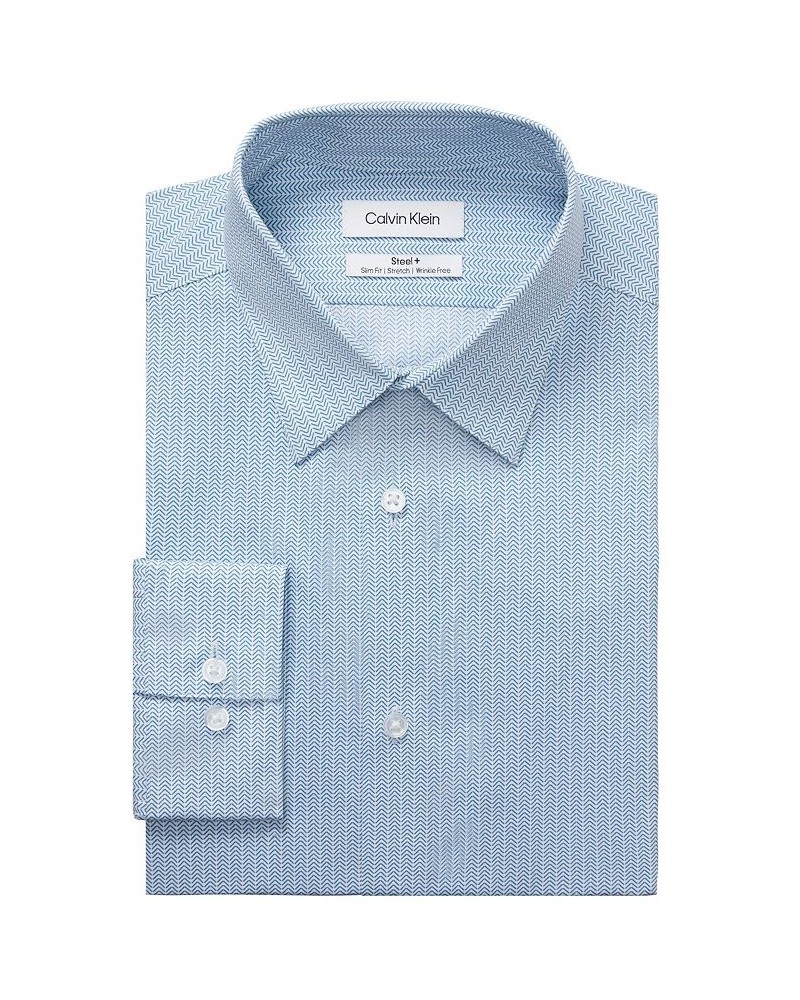 Men's Steel Slim Fit Stretch Wrinkle Free Dress Shirt Blue $18.09 Dress Shirts