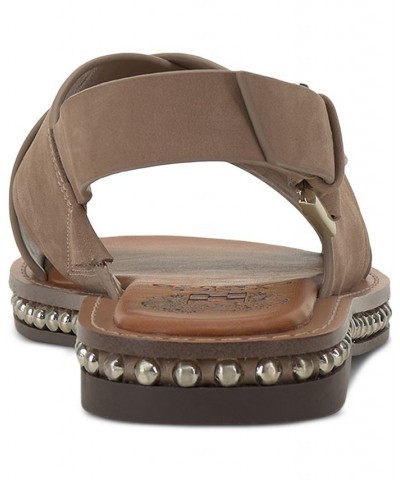 Ceemilo Crisscross Studded Flat Sandals Tan/Beige $38.70 Shoes