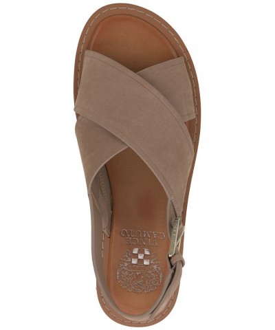 Ceemilo Crisscross Studded Flat Sandals Tan/Beige $38.70 Shoes