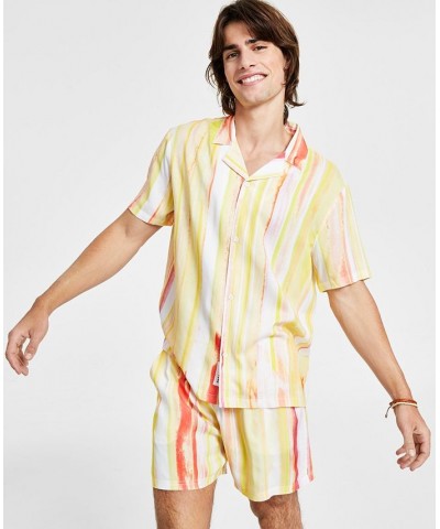 Men's Raze Regular-Fit Watercolor Stripe Button-Down Camp Shirt Yellow $36.80 Shirts