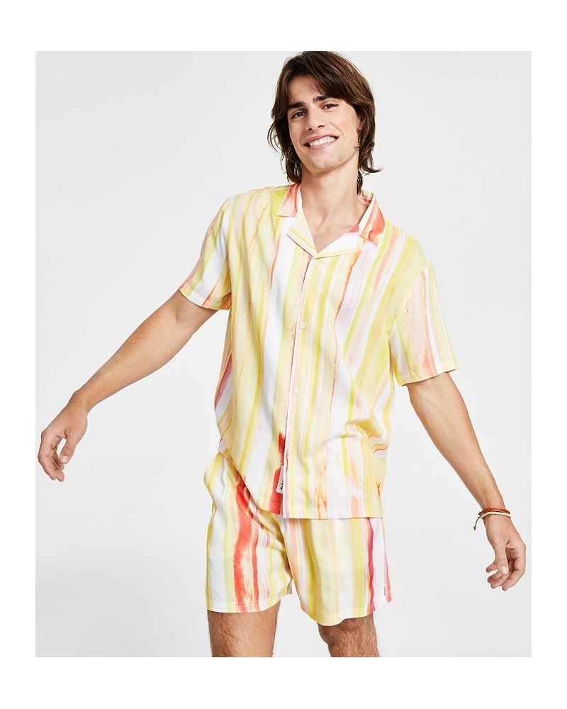 Men's Raze Regular-Fit Watercolor Stripe Button-Down Camp Shirt Yellow $36.80 Shirts