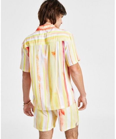 Men's Raze Regular-Fit Watercolor Stripe Button-Down Camp Shirt Yellow $36.80 Shirts