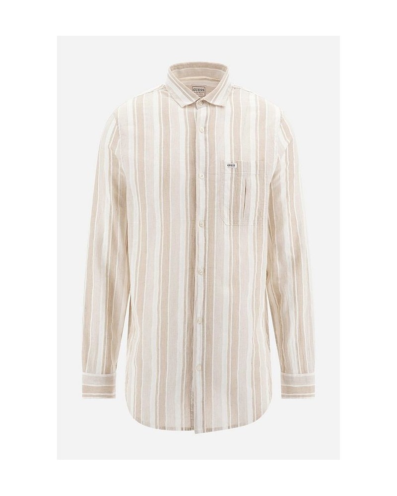 Men's Collins Allover Striped Long Sleeve Shirt Tan/Beige $50.49 Shirts