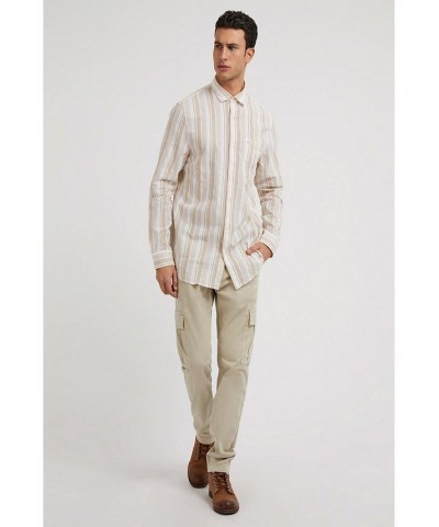 Men's Collins Allover Striped Long Sleeve Shirt Tan/Beige $50.49 Shirts